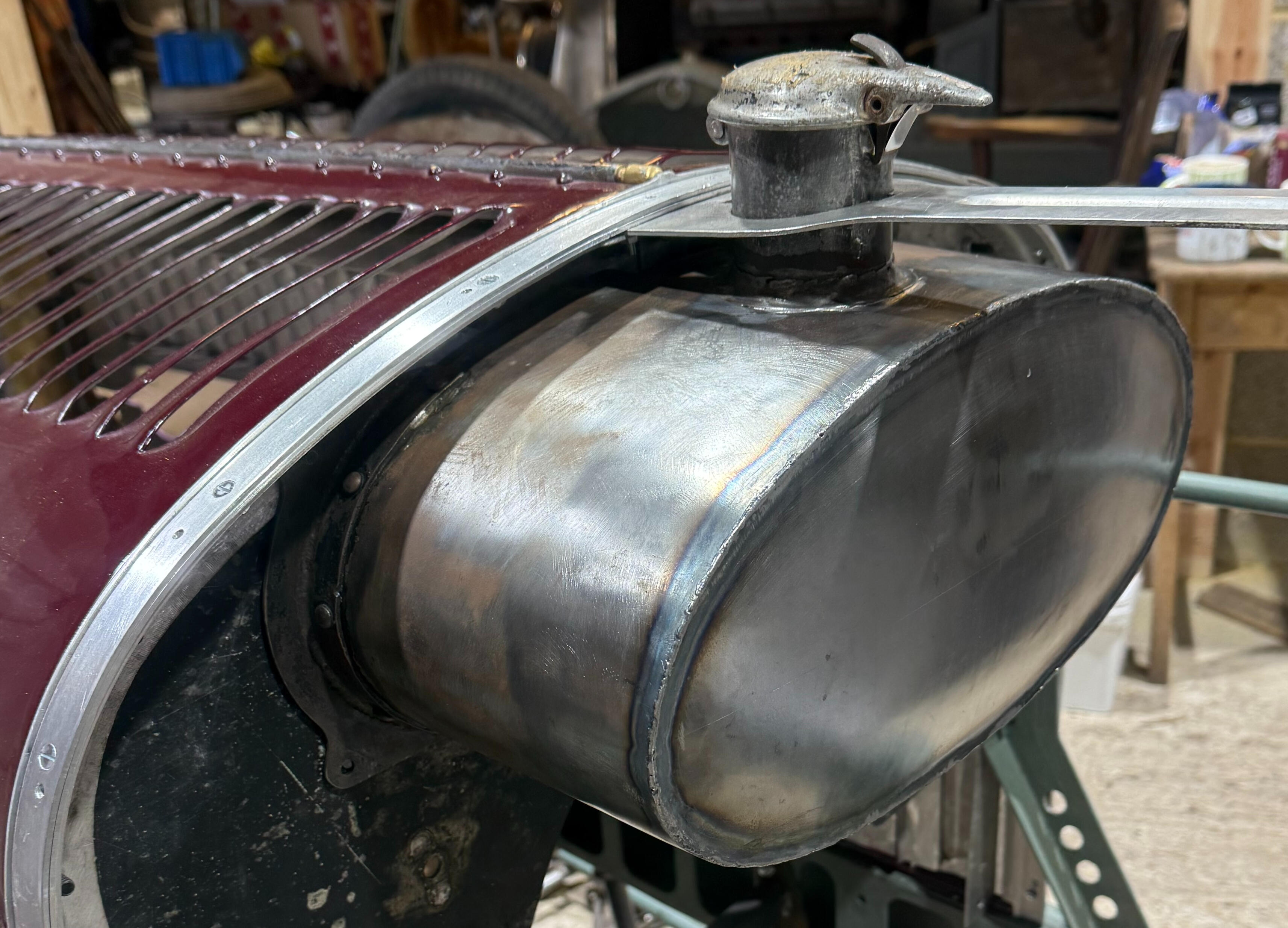 Hand fabricated Alfa Romeo P3 bulkhead methanol tank